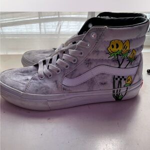 Vans White High-Top Sneakers with Yellow Flower Design